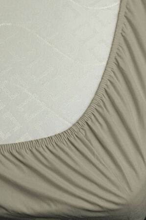 %100 Pamuk Ranforce Premium Tek Kişilik Lastikli Çarşaf - Vizon