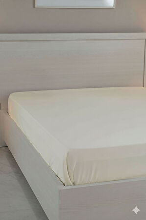 %100 Pamuk Ranforce Premium King Size Lastikli Çarşaf - Krem