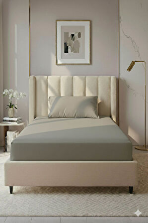 %100 Pamuk Ranforce Premium Tek Kişilik Lastikli Çarşaf Seti - Bej