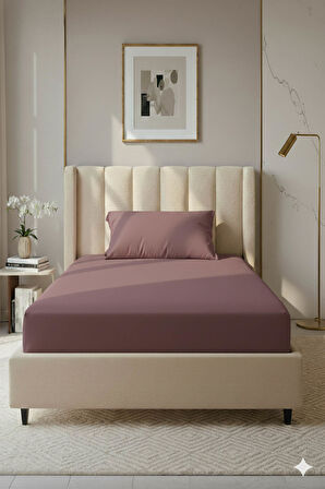 %100 Pamuk Ranforce Premium Tek Kişilik Lastikli Çarşaf Seti - Gül Kurusu