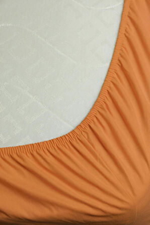 %100 Pamuk Ranforce Premium Tek Kişilik Lastikli Çarşaf Seti - Turuncu