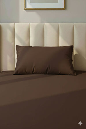 %100 Pamuk Ranforce Premium Tek Kişilik Lastikli Çarşaf Seti - Kahverengi