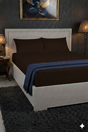 %100 Pamuk Ranforce Premium Çift Kişilik Lastikli Çarşaf Seti - Kahverengi