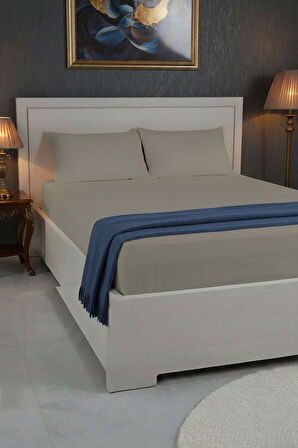 %100 Pamuk Ranforce Premium Çift Kişilik Lastikli Çarşaf Seti - Vizon