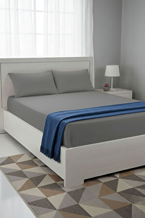 %100 Pamuk Ranforce Premium King Size Lastikli Çarşaf Seti - Koyu Gri