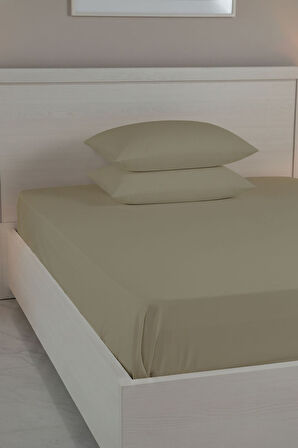 %100 Pamuk Ranforce Premium King Size Lastikli Çarşaf Seti - Bej