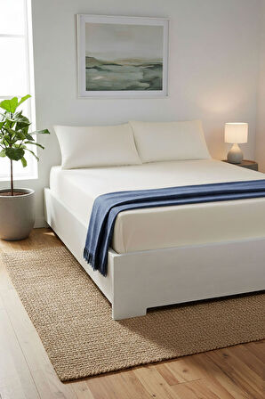 %100 Pamuk Ranforce Premium King Size Lastikli Çarşaf Seti - Krem