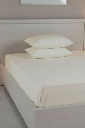 %100 Pamuk Ranforce Premium King Size Lastikli Çarşaf Seti - Krem