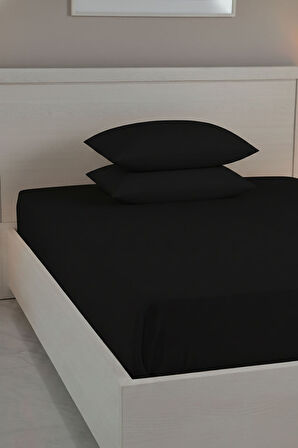 %100 Pamuk Ranforce Premium King Size Lastikli Çarşaf Seti - Siyah