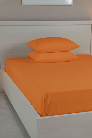 %100 Pamuk Ranforce Premium King Size Lastikli Çarşaf Seti - Turuncu