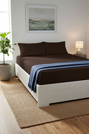 %100 Pamuk Ranforce Premium King Size Lastikli Çarşaf Seti - Kahverengi