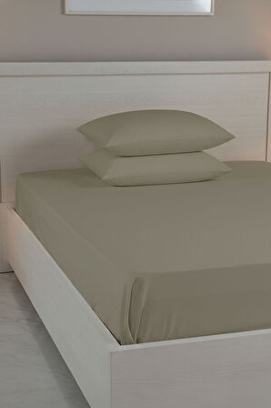 %100 Pamuk Ranforce Premium King Size Lastikli Çarşaf Seti - Vizon