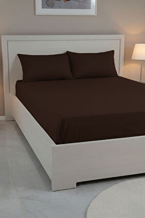 %100 Pamuk Ranforce Premium Çift Kişilik Çarşaf Seti - Kahverengi