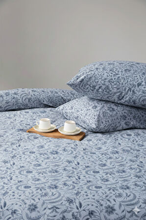 Favora Odeon Çift kişilik %100 Pamuk Nevresim Takımı - Mavi