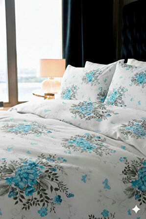 Favora Estilo Çift kişilik %100 Pamuk Nevresim Takımı - Turkuaz