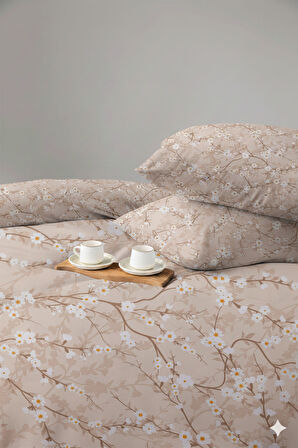 Favora Zweig Çift kişilik %100 Pamuk Nevresim Takımı - Bej