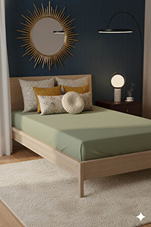 %100 Pamuk Ranforce Premium Tek Kişilik Lastikli Çarşaf - Yeşil