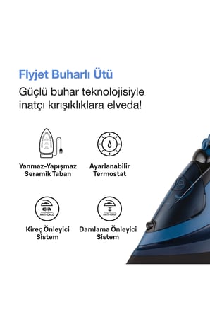 Fakir Flyjet Mavi 2600 W Buharlı Ütü SIFIR KUTUSUZ