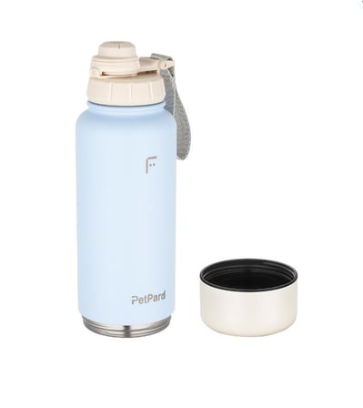 PetPard 2 in 1 Kedi & Köpek Mama Kabı ve Paslanmaz Çelik Termos, 1 Litre, Mavi