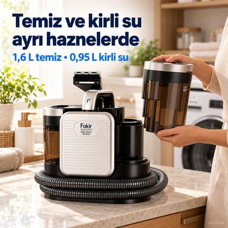 Fakir 450 W Vakumlu Halı ve Koltuk Leke Temizleme Makinesi, 1,6 L Temiz Su Haznesi