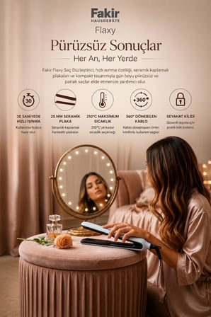 Fakir Flaxy Saç Düzleştirici 25 mm Seramik Plaka 210C Hızlı Isınma
