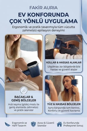 Auria Safir Buz Soğutmalı IPL Lazer Epilasyon Cihazı - Konforlu Tüm Vücut & Yüz Tüy Alma (Kadın/Erkek)