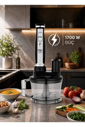 Fakir Multi Blend 1700 W Siyah El Blender Seti, Doğrayıcı, Çırpıcı, Rende ve Dilimleme Aparatlı