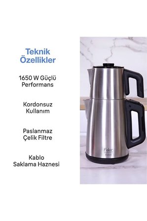 Fakir Çay Makinesi Elektrikli Paslanmaz Çelik Çaycı 1.8 Litre Alt Hazneli Su Isıtıcı Kettle