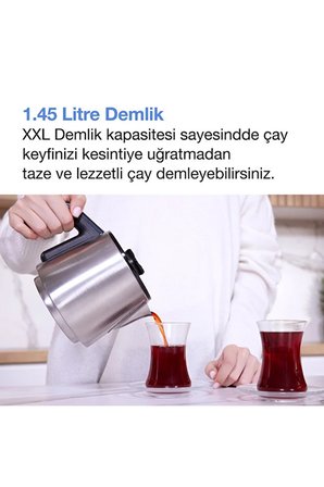 Fakir Çelik Demlikli Elektrikli Çaycı Çaycı 2 L Kettle Çift Isıtma Devreli Otomatik Kapanma