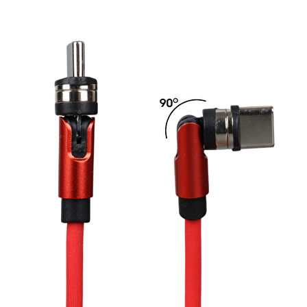Ayt Powermaster PM-25904 Kırmızı 3in1 Type C- Lightning Micro Usb Manyetik Uç Taşınabilir Şarj Data Kablosu