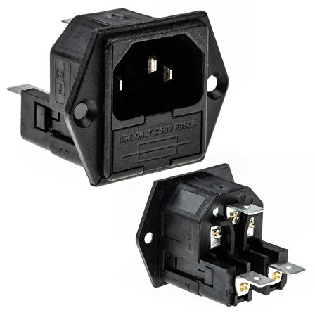 Powermaster Power Şase Çift Fuselli C14 3 Pinli Elektirik Kablosu Enerji Kablosu Soketi Bilgisayar Kasası İçin