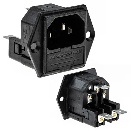 Powermaster Power Şase Çift Fuselli C14 3 Pinli Elektirik Kablosu Enerji Kablosu Soketi Bilgisayar Kasası İçin