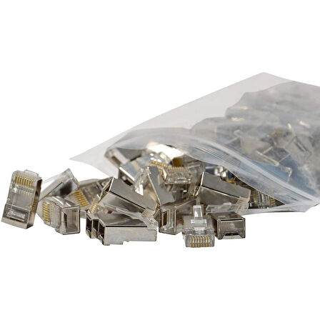 Powermaster Pm-2334 Metal RJ45 Cat5 İnternet Jack Metal Uç 8P 8C 100 Lü Paket Ethernet Soketi