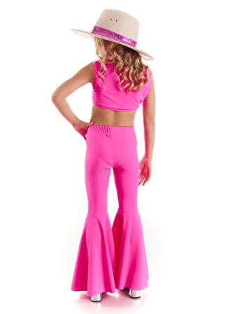 Barbie Kostümü - Pembe Crop Top, İspanyol Paça Takım