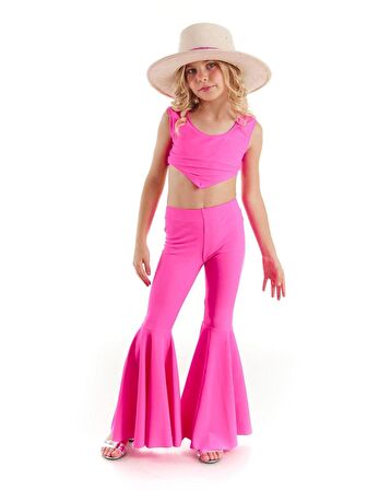 Barbie Kostümü - Pembe Crop Top, İspanyol Paça Takım
