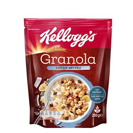 Kellogg's Karışık Meyveli Granola 250 Gr,%45 Yulaf içerir,Lif Kaynağı,%20 Kurutulmuş Meyve