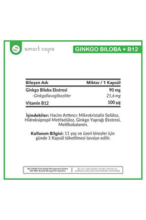 Smartcaps Ginkgo Biloba Vitamin B12 60 Kapsül