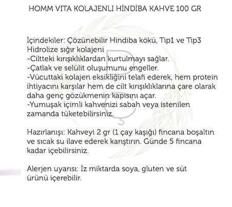 HOMM VİTA KOLAJENLİ HİNDİBA KAHVE 100GR