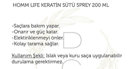 HOMM BİTKİSEL KERATİN SÜTÜ