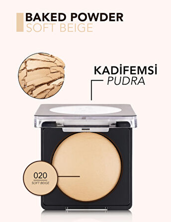 Yoğun Pigmentli Fırınlanmış Mat Pudra  - Baked Powder - 020 Soft Beige - 8682536053518