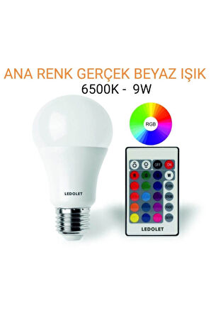 LEDOLET 9w Rgb Led Ampul Renk Değiştiren Kumandalı