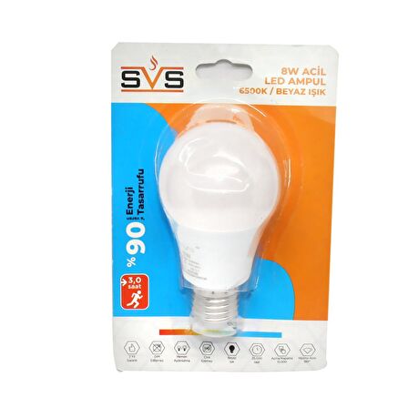 Svs Led Ampül 8W 6500K Şarjlı Beyaz