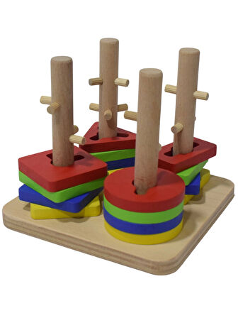 Eğitici Ahşap Şekilli Montessori Geçmeli Bul tak (4LÜ SET) Oyun Kokusuz, Sağlıklı, Boyası Çıkmaz