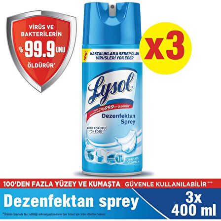 Lysol Dezenfektan Sprey Temizliğin Esintisi 3'lü, Yüzeyler için, 3x400 ml