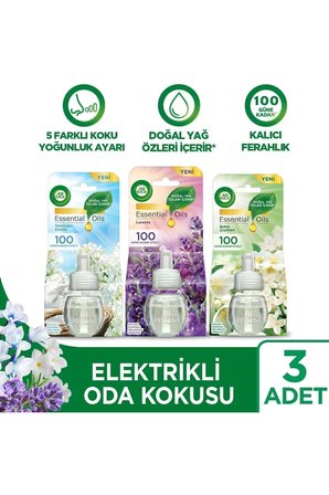Elektrikli Oda Kokusu Yedek Şişe Seti x6 (Bahar Çiçekleri x2 - Temizliğin Esintisi x2 - Lav