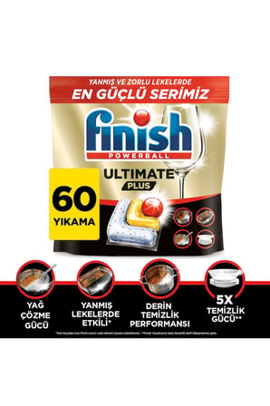 Finish Ultimate Plus Hepsi Bir Arada Limon Ferahlığı 60 Kapsül Bulaşık Makinesi Deterjanı Tableti