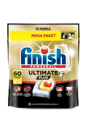 Finish Ultimate Plus Hepsi Bir Arada Limon Ferahlığı 60 Kapsül Bulaşık Makinesi Deterjanı Tableti