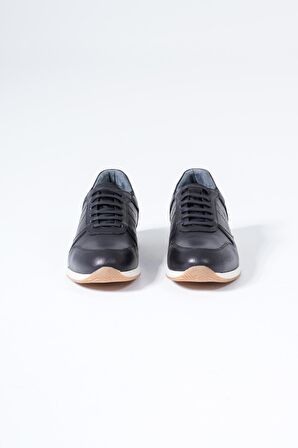 Hakiki Deri Erkek Spor Ayakkabı Bağcıklı Beyaz Taban Sneaker