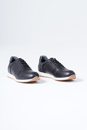 Hakiki Deri Erkek Spor Ayakkabı Bağcıklı Beyaz Taban Sneaker