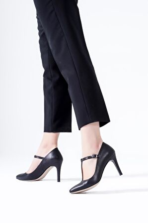 Hakiki Deri Kadın Topuklu Ayakkabı Sivri Burunlu